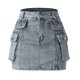 thumbnail image 3 of Gibobby faldas para mujer invierno Falda cargo de cintura Falda de mezclilla mini cargo con botones para mujer con bolsillos(Azul, XL), 3 of 5