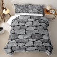 thumbnail image 2 of Castle Fairy Abstract Rock Slate Texture Twin Quilt Set 2 Pieces,Geometric Stacked Stone Block Twin Coverlet Set,Charcoal Gray,1 Bedspread and 1 Pillowcase, 2 of 7