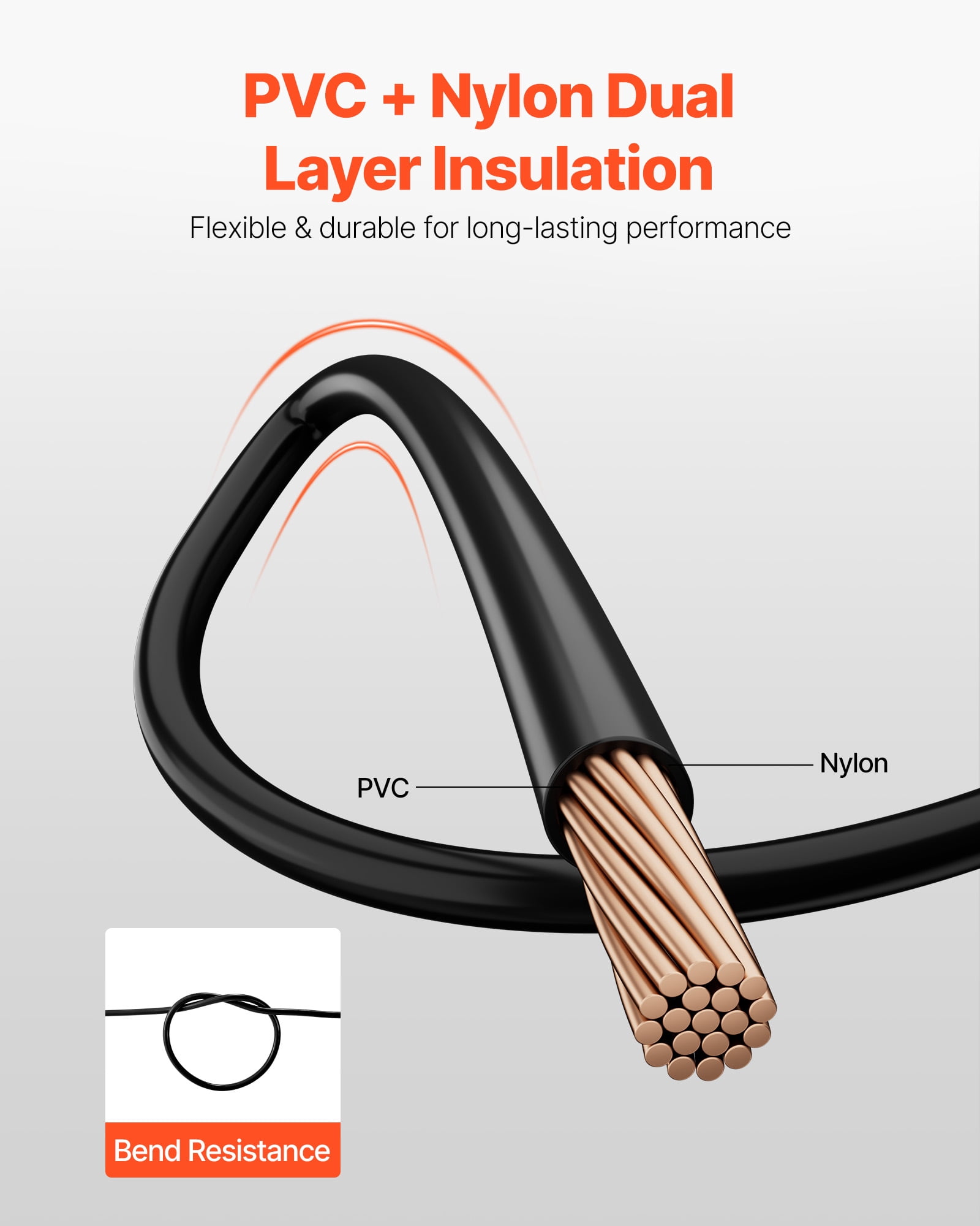 VEVOR 4 AWG THHN Wire, 19-Stranded, 100% OFC Copper Electrical Building Wire with Nylon Jacket, Rated for Up to 600 Volts, for Indoor & Outdoor Use, Commercial, Industrial, Residential, Black