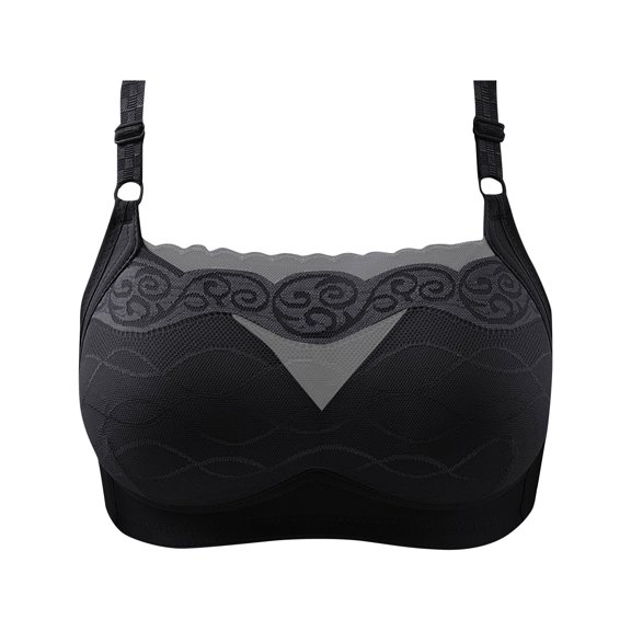 Full Coverage Wireless Bra with Adjustable Straps Lace Overlay Seamless Design for Everyday Comfort and Support