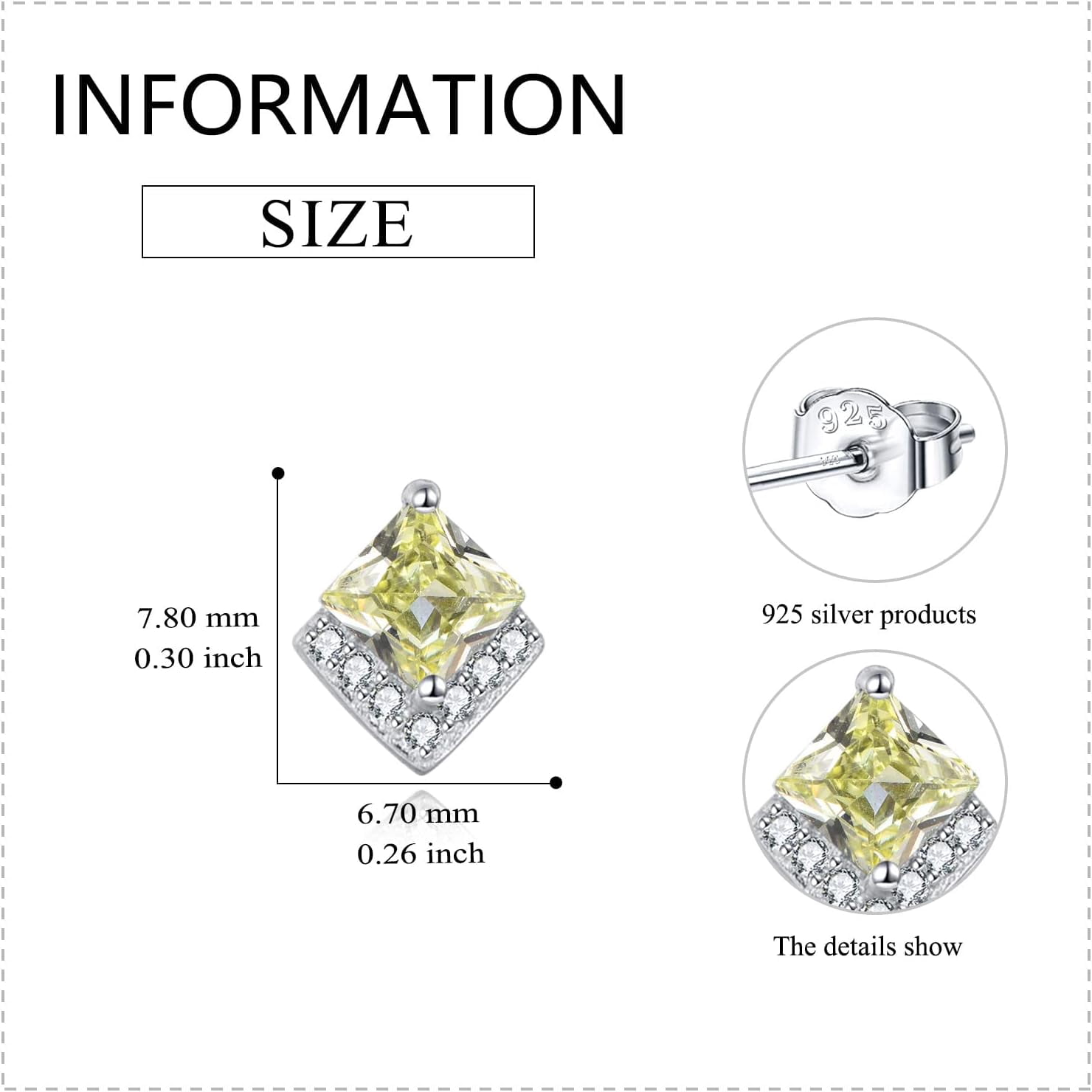 Birthstone Stud Earrings Sterling Silver Square Created Peridot Light Green Crystal August Earrings Cubic Zirconia Hypoallergenic Piercing Jewelry Small Gifts for Women Mothers