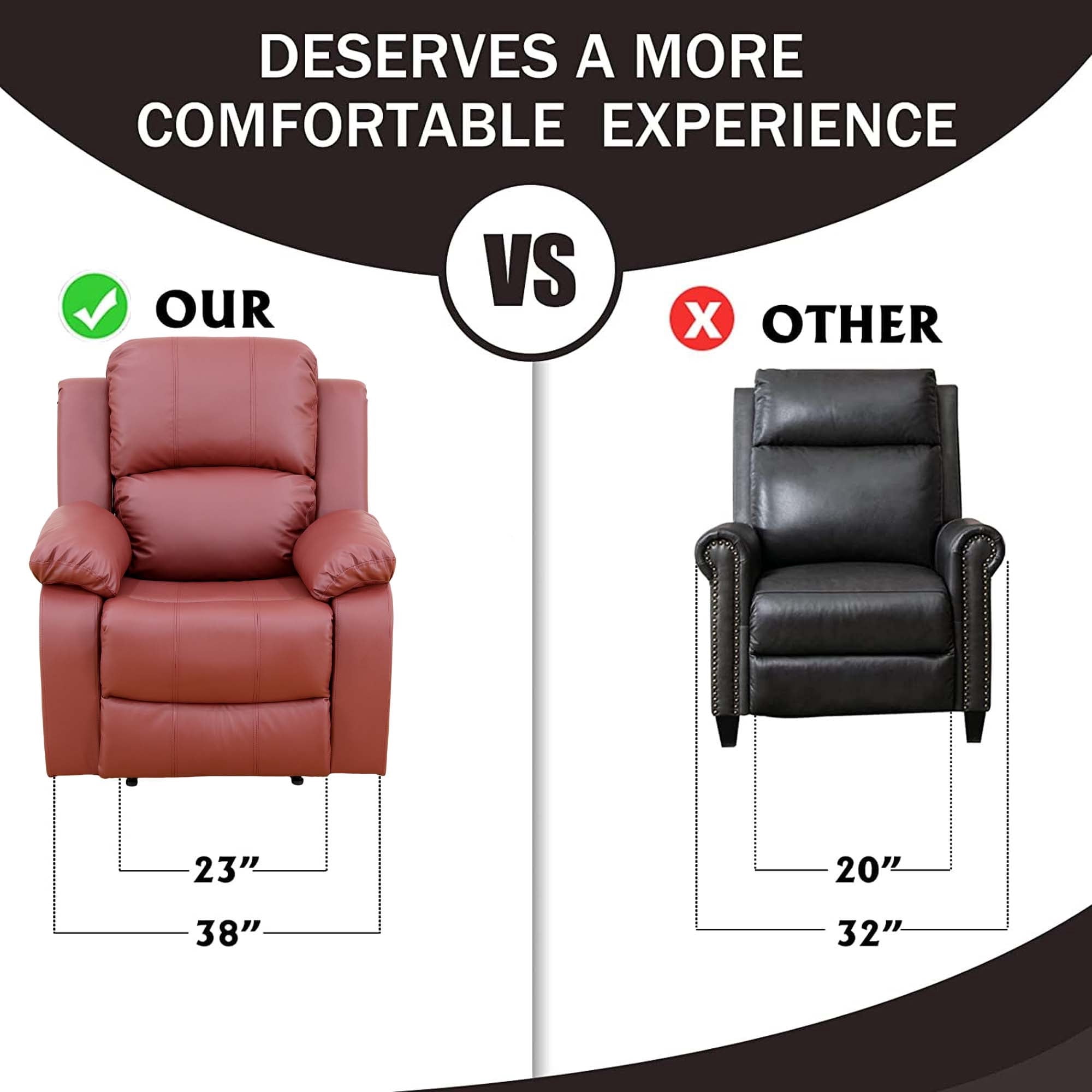 Aukfa Faux Leather Manual Recliner Chair Single Sofa Armchair for Living Room, Bedroom, Red