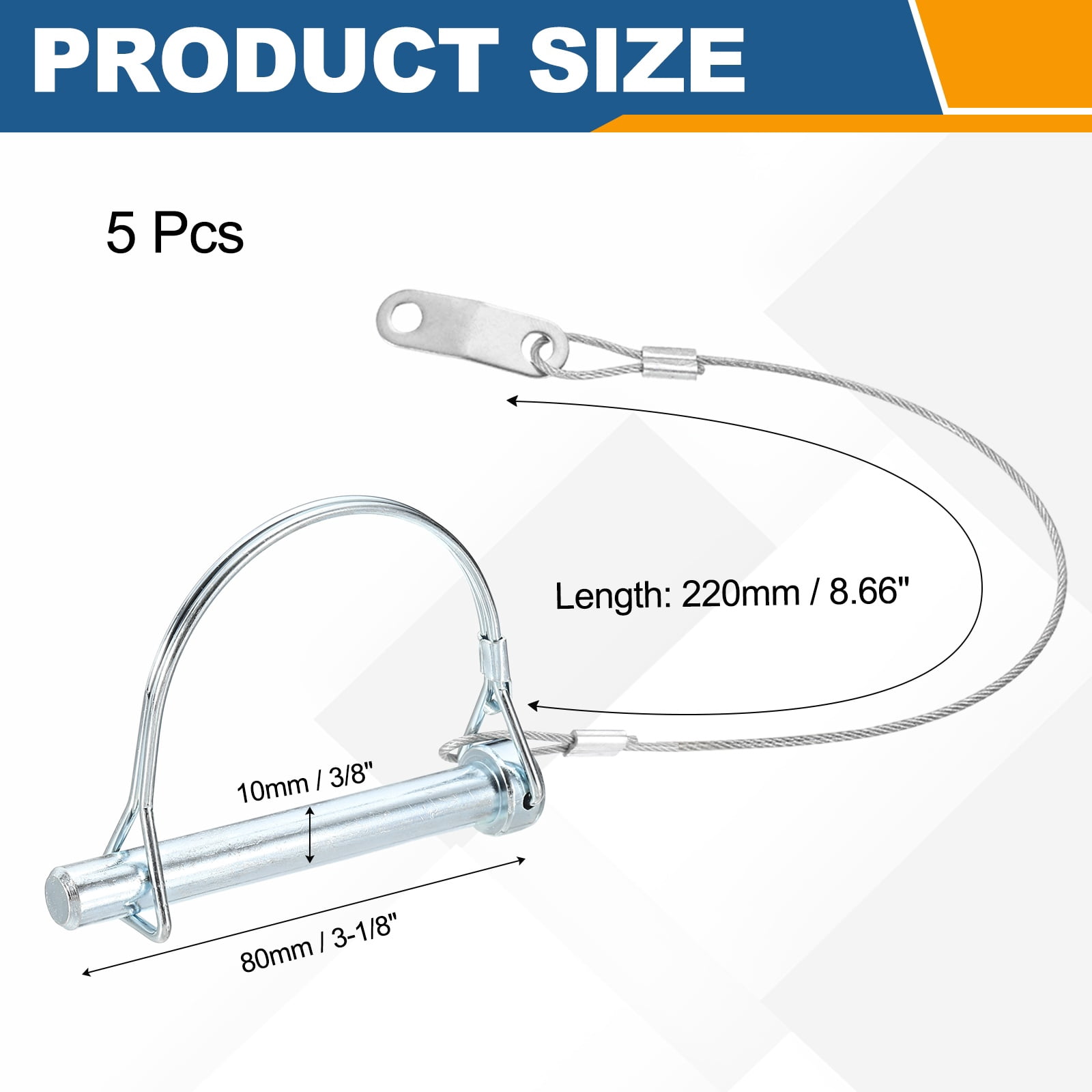 Uxcell 5pcs Trailer Coupler Pin with Quick Release Ring (3/8" x 3-1/8") - Carbon Steel Wire Trailer Locking Hitch Pins with Anti-Lost Towing Rope, for Towing Wagons/ Lawn/Farm/Garden