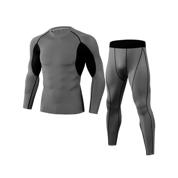 MAWCLOS Men's Compression Shirt And Pant Set Crew Neck Base Layer Suit Long  Sleeve Tracksuit Active Fall Quick Dry Legging Outfits Dark Gray 2XL 