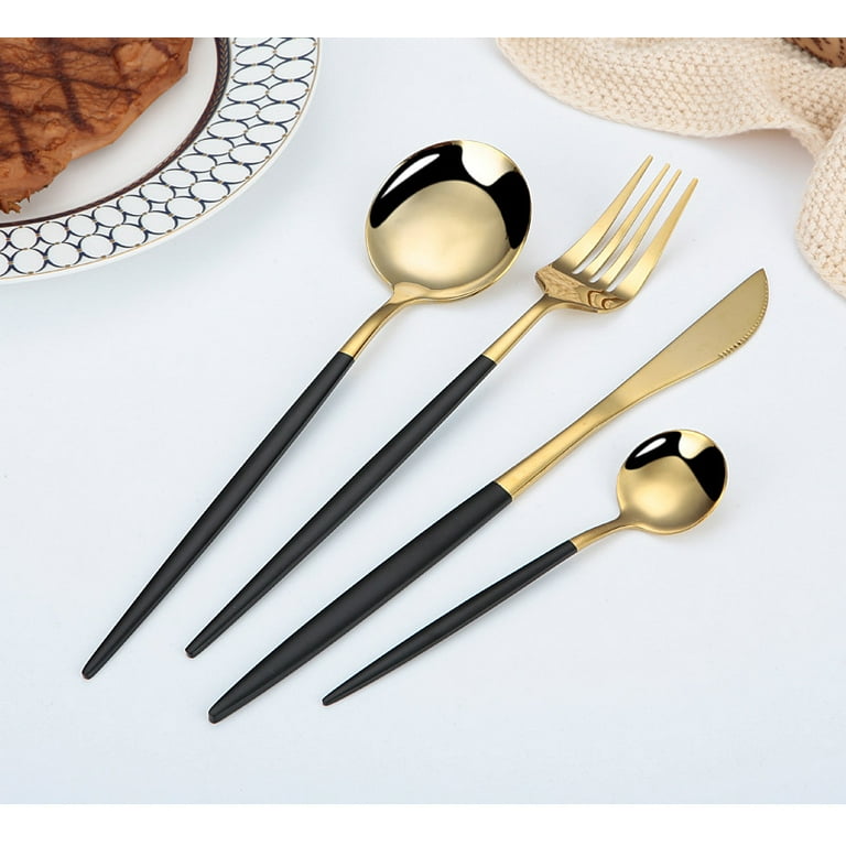24-Piece Black Silverware Set Black Flatware Set for 6, Stainless Steel  Cubiertos Cutlery Set, Forks and Spoons Apartment Utensils Set, Mirror