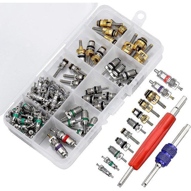102pcs Air Conditioning Valve Core, Automotive Air Conditioning Valve Stem Cores With Removal Tool For Car Air Repair