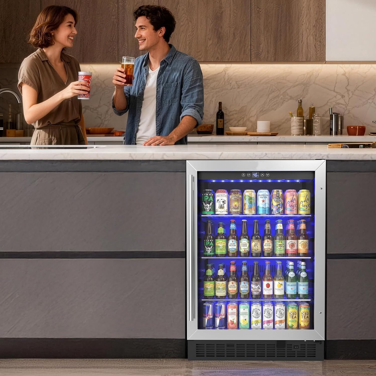 Ktaxon  5.8 CU. FT. Beverage Refrigerator, 24" Beverage Cooler w/Touch Panel Adjustable Shelf, 37-64°F for Home Office Bar