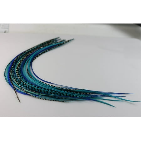 7-10 in Length 5 Beautiful Ocean Blue Feathers Bonded At the Tip for Hair Extension Salon Quality