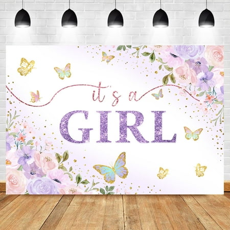 Image of Homewelle Floral Butterfly Baby Shower Backdrop 7W