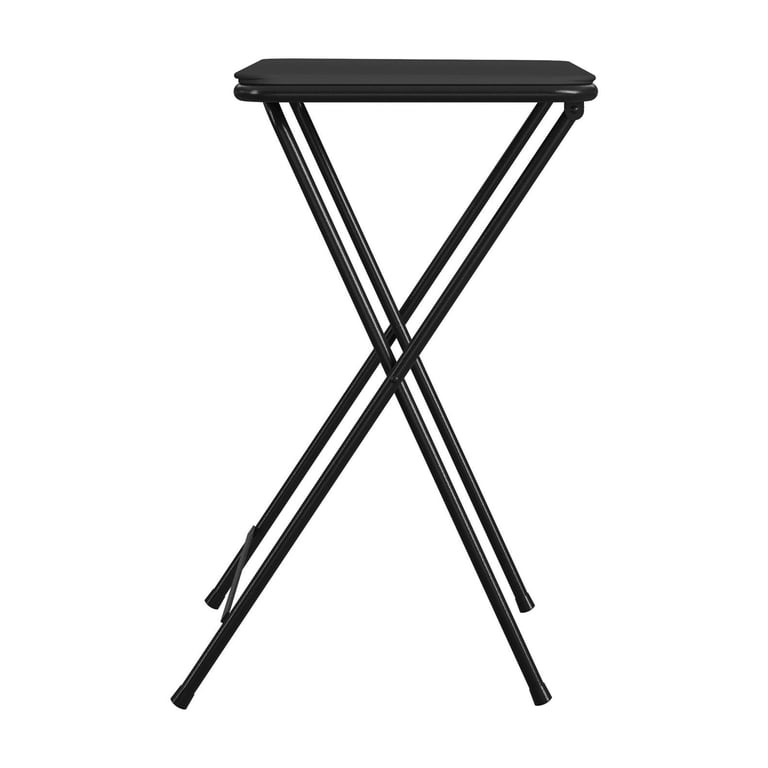 COSCO 5-Piece Foldable Vinyl Top TV Tray Set, Black with Storage