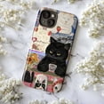 thumbnail image 5 of Vintage Cat Collage Phone Case, Whimsical Black and White Cat Design, Artistic Floral and Strawberry Pattern Protective Cover for iPhone 16 15 14 13 12 11 Pro Plus Mini, 5 of 6