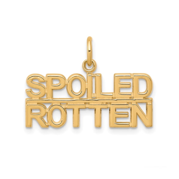 10k Yellow Gold Spoiled Rotten Pendant Charm for Women or Unisex, Bold Block Letters, Fashion Jewelry Statement for Necklaces, Playful Pop Culture Style