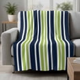thumbnail image 2 of Navy Blue Green Striped Blanket Soft Cozy Warm Throw Blanket for Couch, Plush Fuzzy Flannel Fleece Blankets for Sofa, Modern Minimalist Ombre Lines Bed Blankets Lightweight Gifts for Women, 40"x60", 2 of 9
