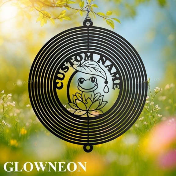 GLOWNEON Custom Frog Wind Spinner, Outdoor Hanging Garden Decor, Metal Yard Art Gift