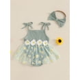 thumbnail image 4 of Newborn Baby Toddler Girl Romper Dresses Outfit, 3 6 9 12 18 Months Sleeveless Flower Print Tulle Patchwork Romper Dress with Bowknot Hairband Summer Clothes, 4 of 9