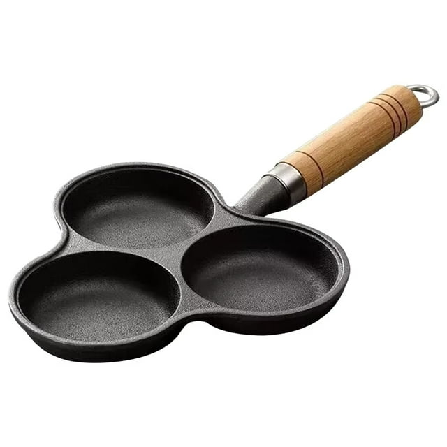 Sartén para Tortillas de Hierro Fundido con 3 Orificios, Sartén Antiadherente para Huevos Desayuno, Parrilla para Desayuno, Olla para Cocinar, Sartén Huevos,Sartén para Panqueques