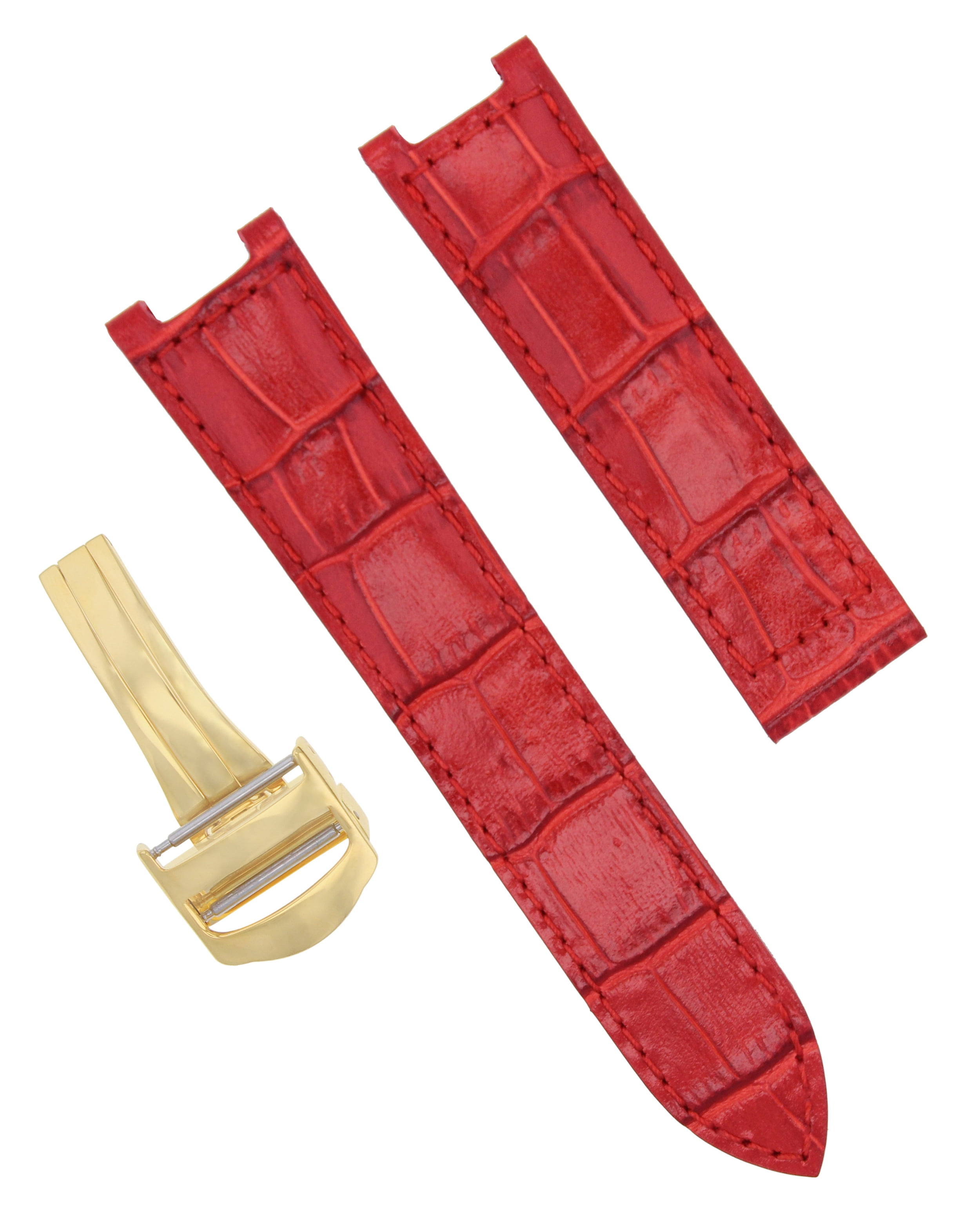 Ewatchparts - 21MM LEATHER STRAP WATCH BAND FIT FOR CARTIER PASHA 2770 2860 2863 RED #3PC GOLD 