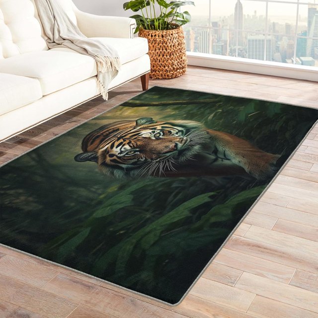 Tiger Rugs for Bedroom - 4x5 Rug - Tiger Rug - Jungle Animal Area Rug - Wildlife Rugs - Wild Animal Carpet S-&116
