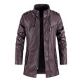 thumbnail image 3 of VSSSJ Men's Punk Leather Jacket with Rivets Slim Fit Full Zip Long Sleeve Stand-Up Collar Mid Length Coats Casual Classic Motorcycle Jackets Coffee S, 3 of 4