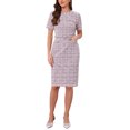 thumbnail image 2 of INSPIRE CHIC Women's Tweed Sheath Dress with Belted Short Sleeve Work 2026 Pencil Dress S Grey Pink, 2 of 5