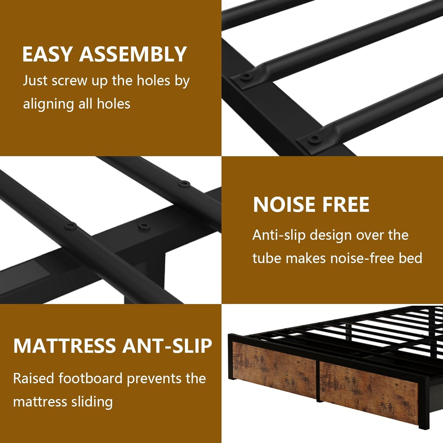 Fastroby Full Bed Frame with Storage Headboard & Drawers, Farmhouse Style, No Box Spring Needed, Brown