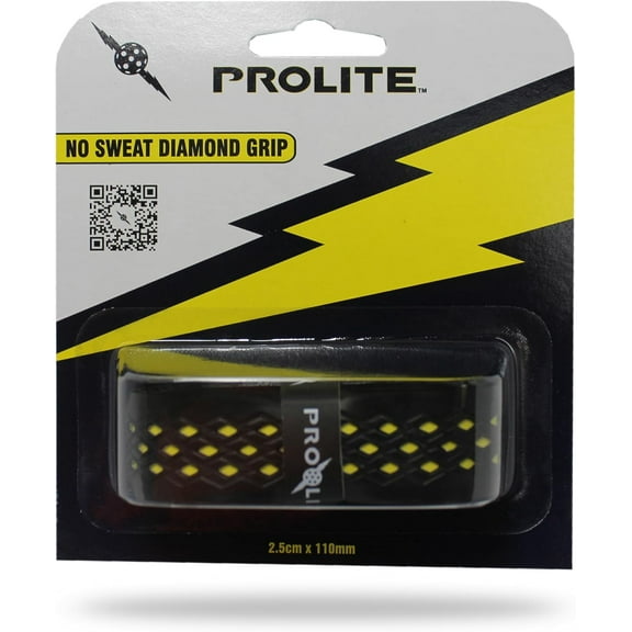 No-Sweat Diamond Grip for Pickleball Paddles, Tennis, Racquetball, & More (Black w/Yellow Underlay)
