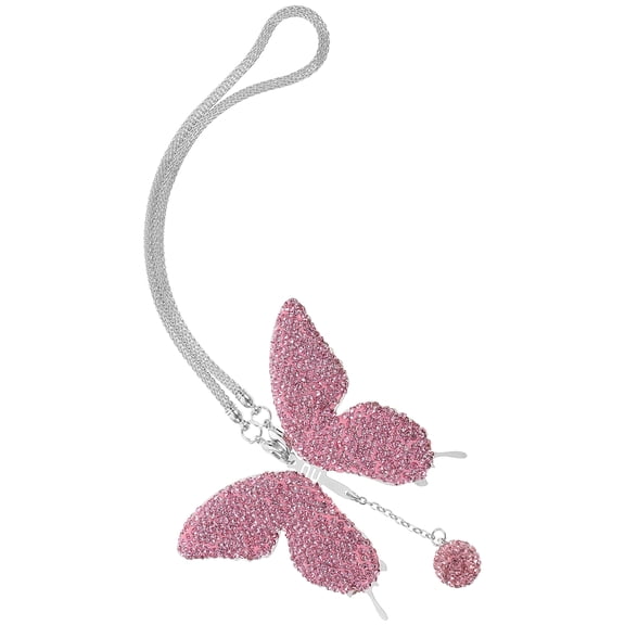 FELTECHELECTR Adorable Pink Butterfly Car Rear View Mirror Hanging Ornament with Easy Installation