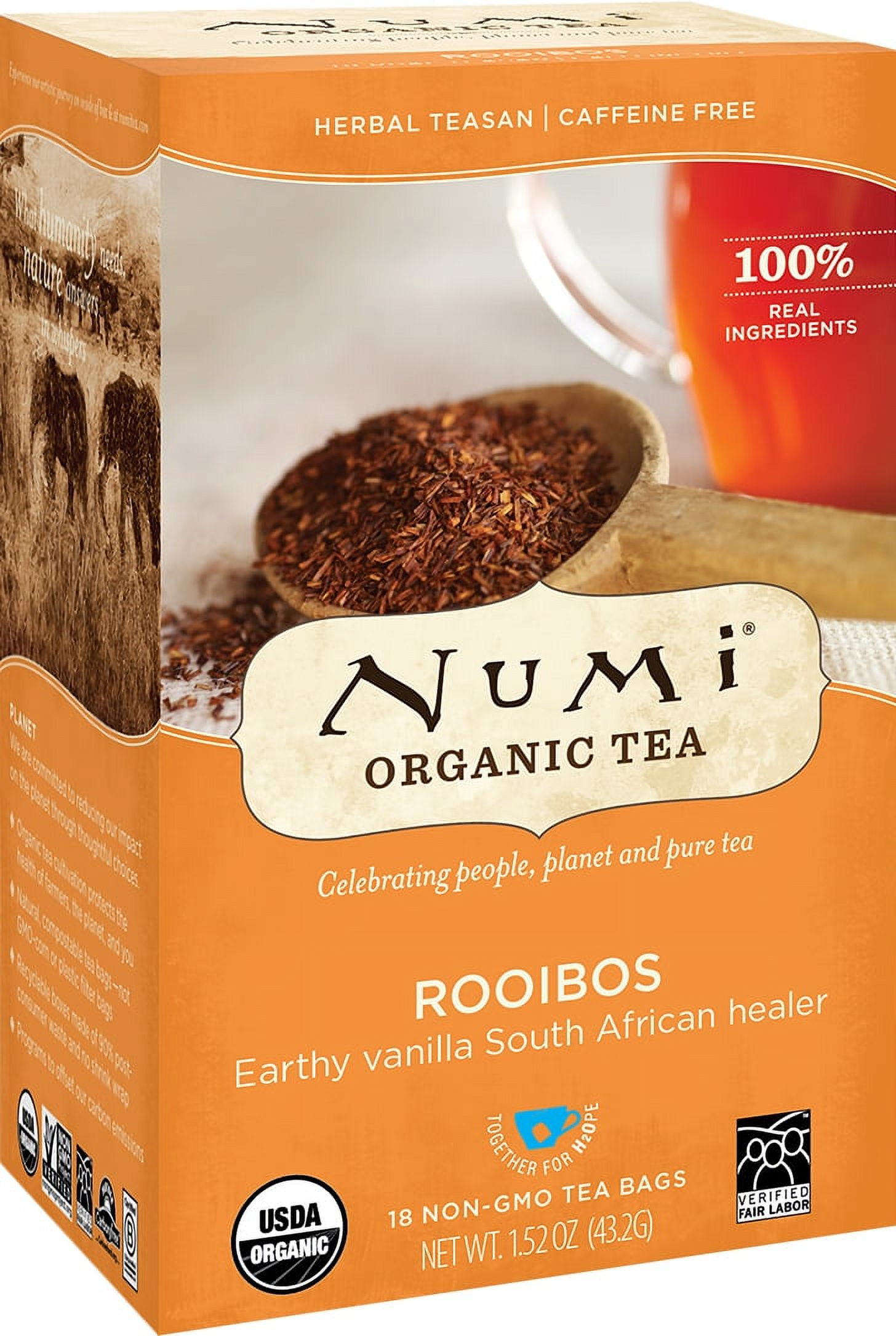 Numi Organic Rooibos Herbal Tea Bags, Caffeine-Free, 18 Count