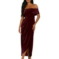 thumbnail image 2 of formal Gowns and Evening Dresses Holiday Dress Ladies One Shoulder Slit Dress Velvet Skirt, 2 of 9
