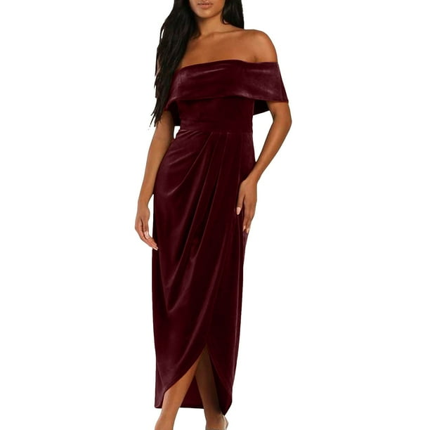 Vestido de terciopelo con un hombro al descubierto para mujer - Poliéster y spandex, elegante para la noche y la playa