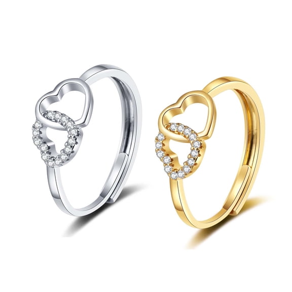 Double Heart-shaped Ring For Women Girlish Heart Studded Finger Ring Heart-shaped Ring