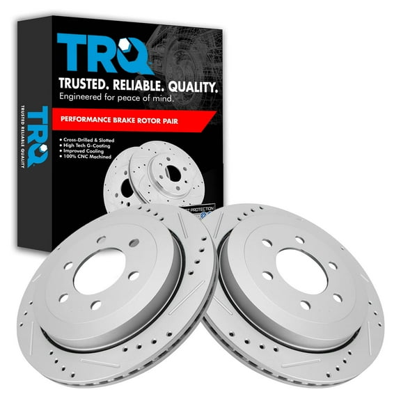 TRQ Rear Performance Brake Rotors Set Premium G-Coated Cross Drilled & Slotted Fits Select 2007-2017 Ford Expedition Lincoln Navigator
