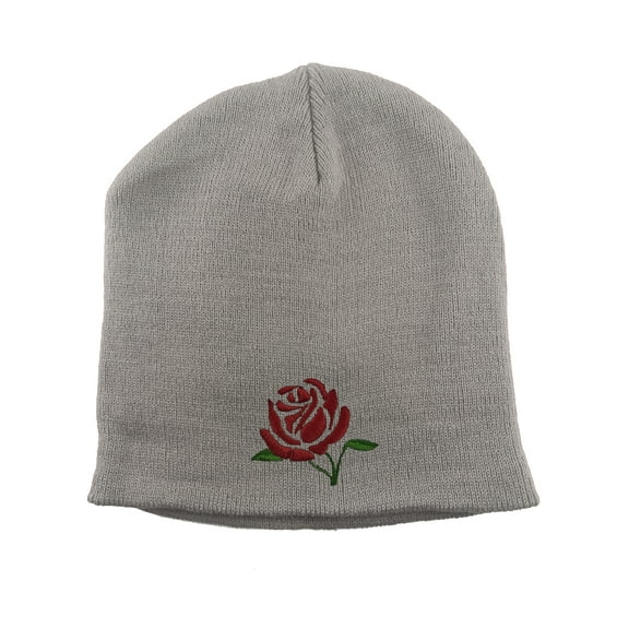Gravity Threads Red Rose Embroidery Short Beanie - Heather Grey