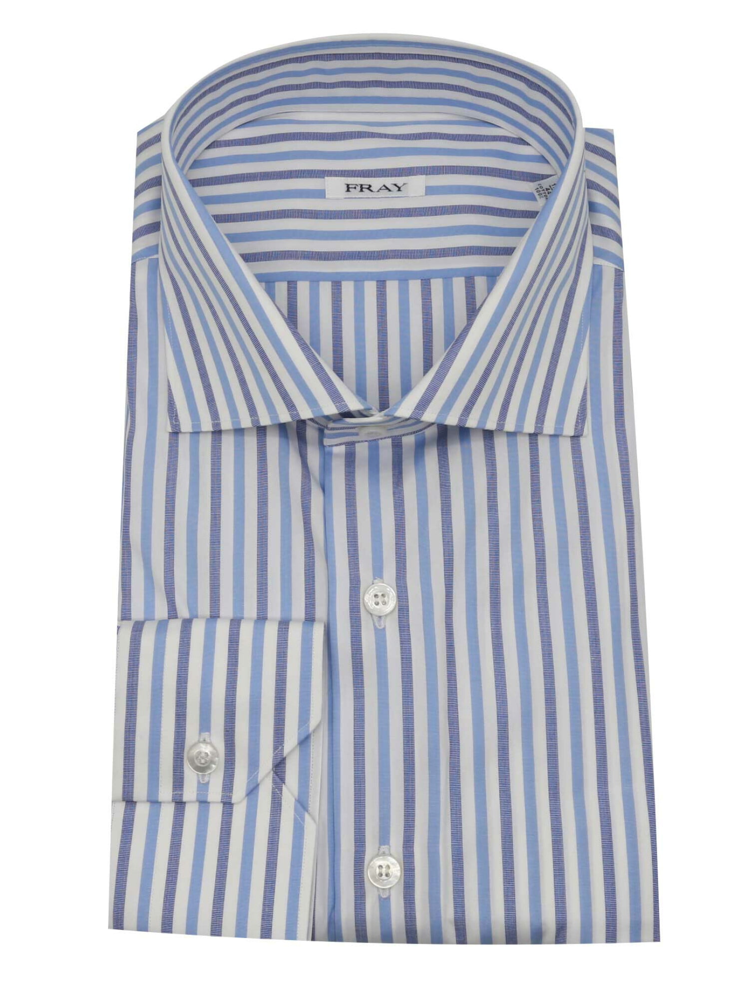 New Kiton White/Denim Blue Stripe Cotton Dress Shirt 