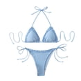 thumbnail image 6 of QIUOMBBP Women's String Bikini Sets Striped Halter Triangle Y2K Swimsuits Tops Tie Side Cheeky Bottoms Bathing Suit Two Piece Swimwear Light Blue S, 6 of 6