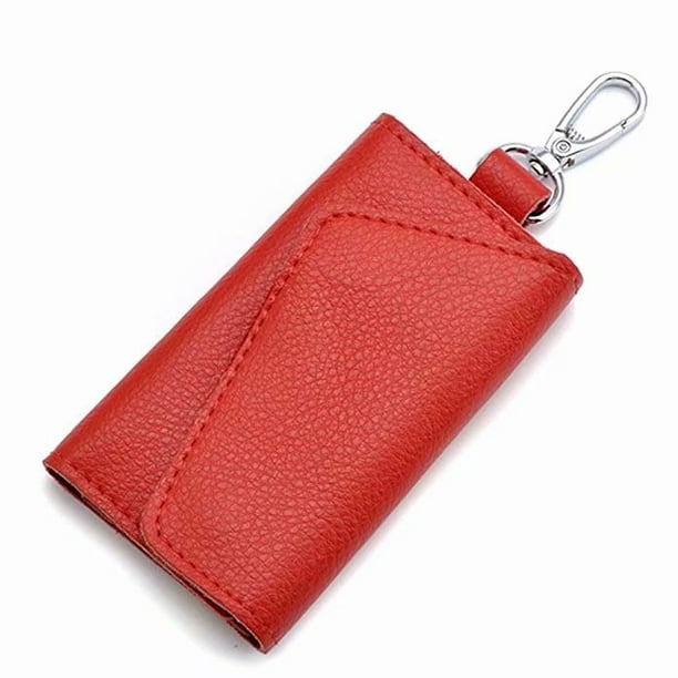 Damaie Leather Key Case Wallets Unisex Keychain Key Holder Ring With 6 Hooks Snap Closure Red
