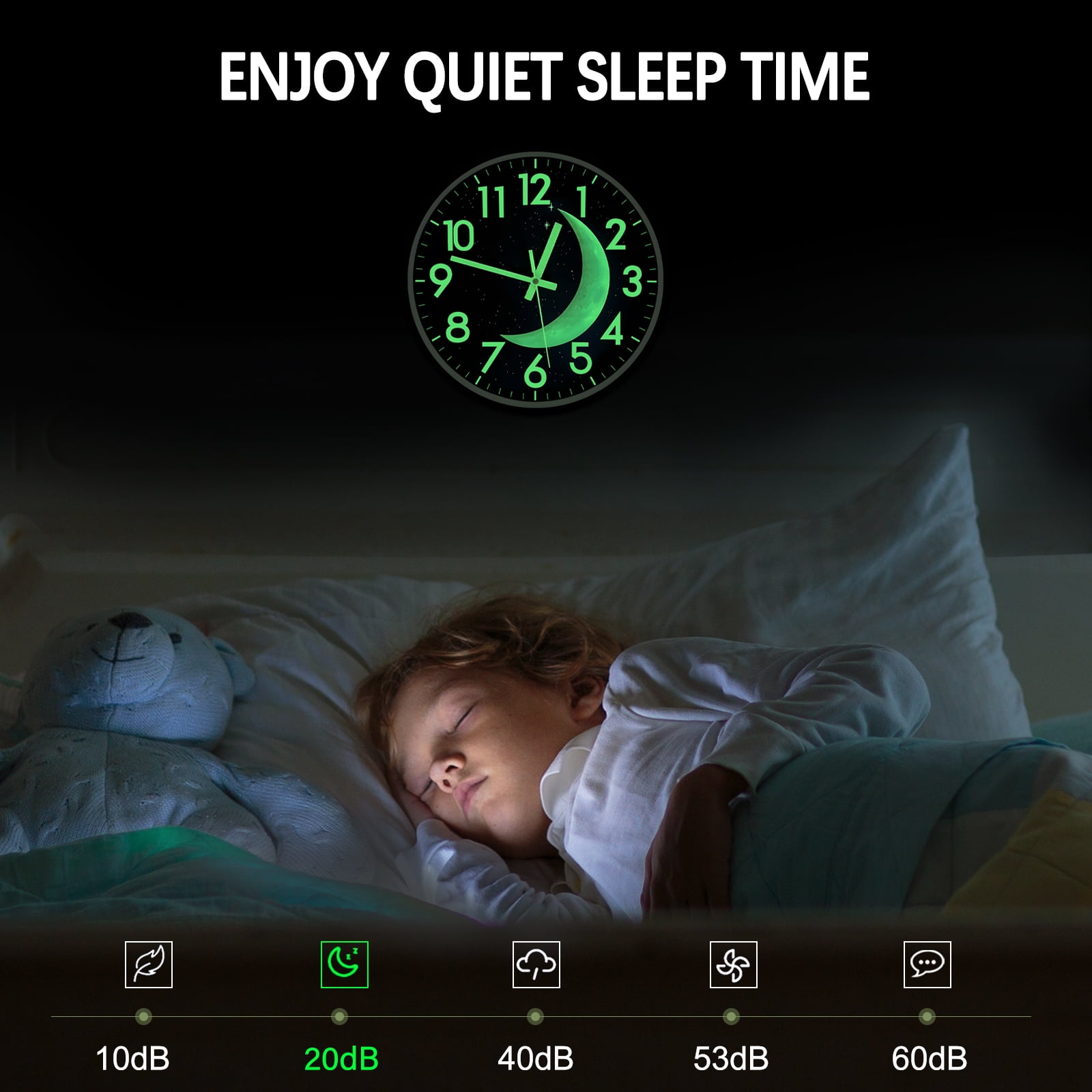 JoFomp LED Wall Clock with Luminous Moon & Starry Sky | Smart Sensor | Glowing Numbers | Home Decor for Bedroom, Office(Blue Light)