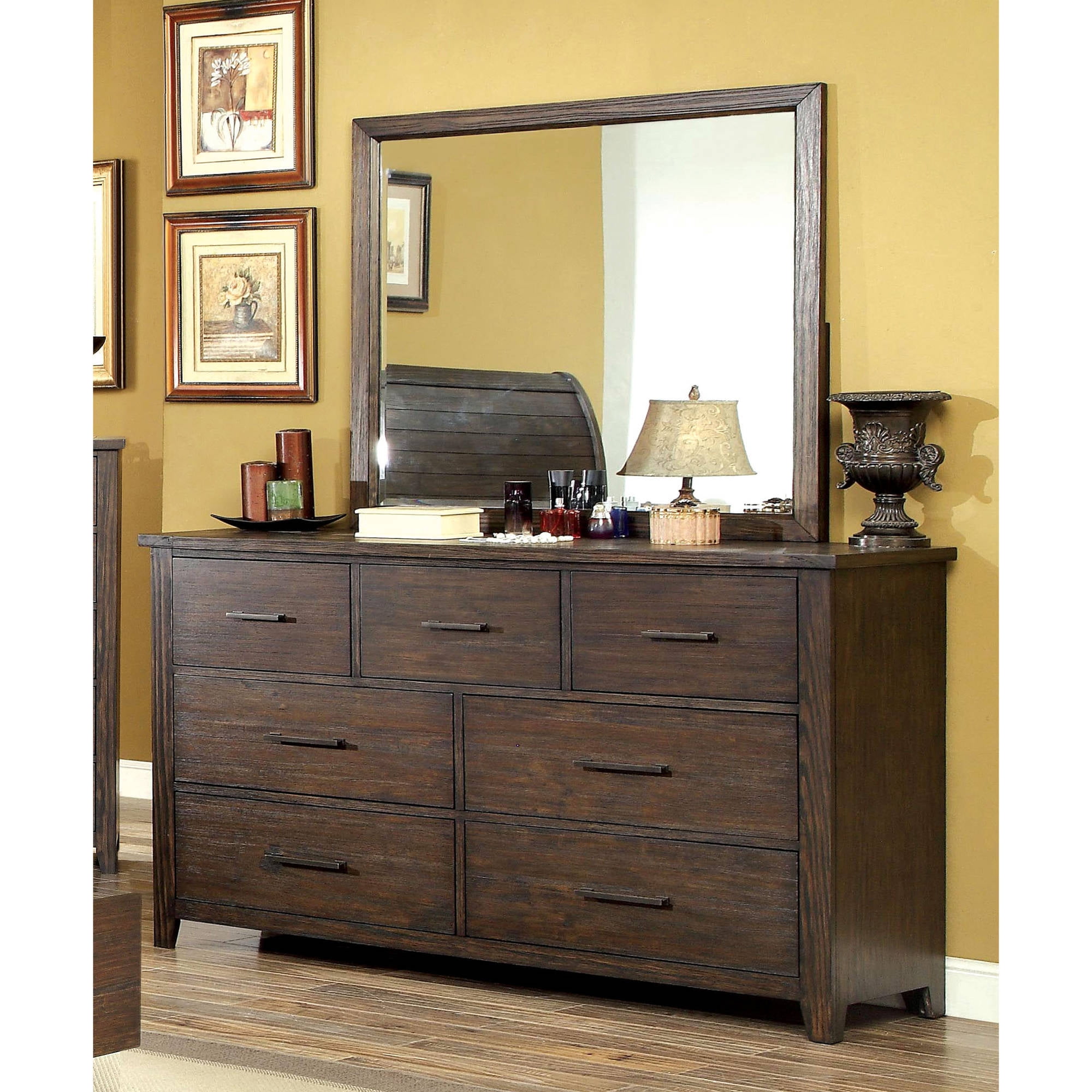 Furniture Of America Raylene Rustic Dresser Mirror Set Espresso