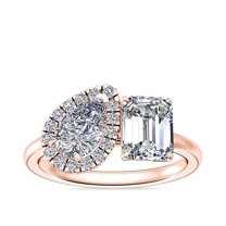 1.10 Carat Brilliant Emerald & Pear Cut Natural Diamond Elegant Two Stone Ring for her Solid 18K Rose Gold Size 9.5