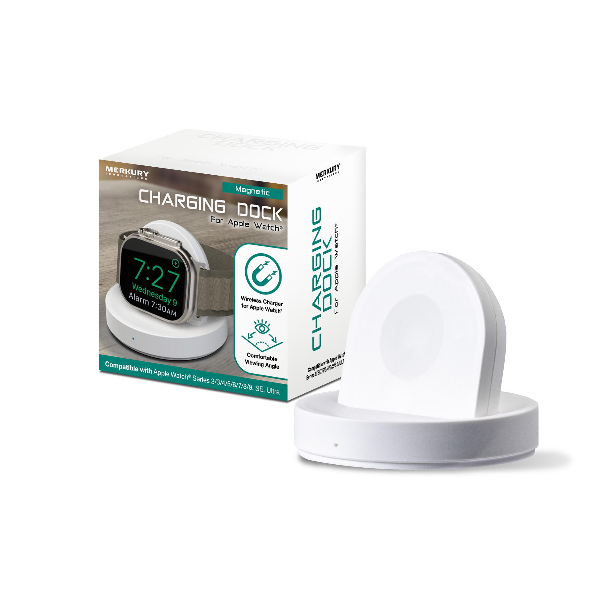 Merkury Innovations Apple Watch Charging Dock for Series 2-10, SE, Ultra (White)
