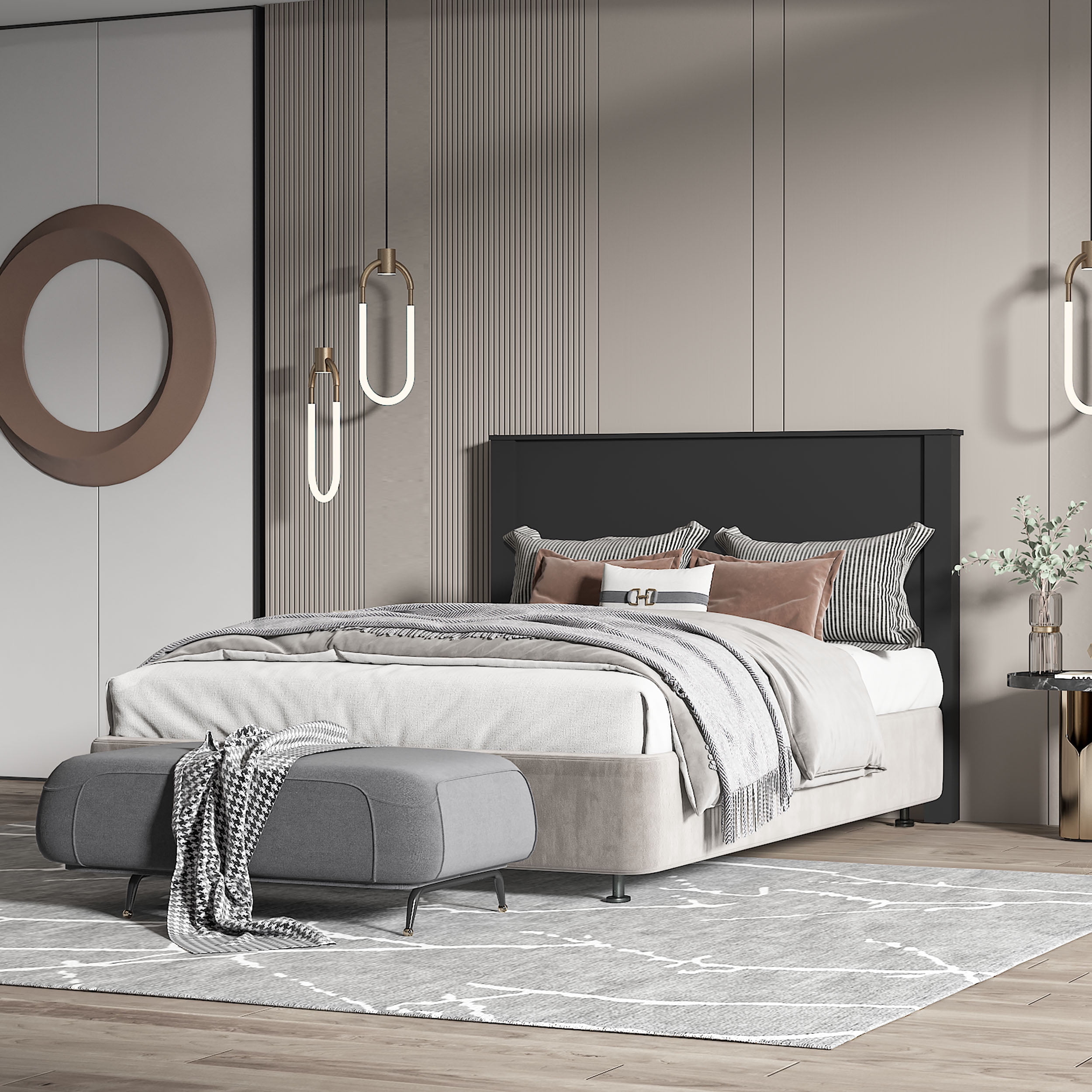 Polifurniture Juliette Full Size Wood Panel Headboard, Black