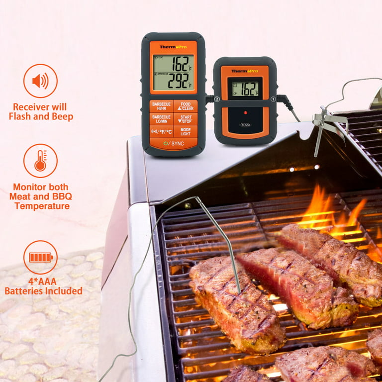 Digital Wireless Remote Meat Thermometer Cooking 2 Probes Oven BBQ Grill  Smoker