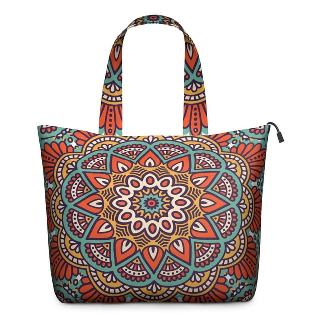Psychedelic Mala Art Weekender Bag Trippy Abstract Geometric Pattern Duffel, Colorful Meditation Tote for Healing, Emotional Balance & Relaxation