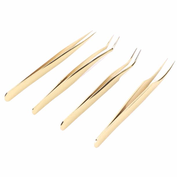 Juego De Pinzas De Extensión De Pestañas De Acero Inoxidable, Pinza De Separación, Pinza De Pluma Dorada, Pinza De Delfín, Pinza De Pavo Real, Particulares Y Salones De Belleza