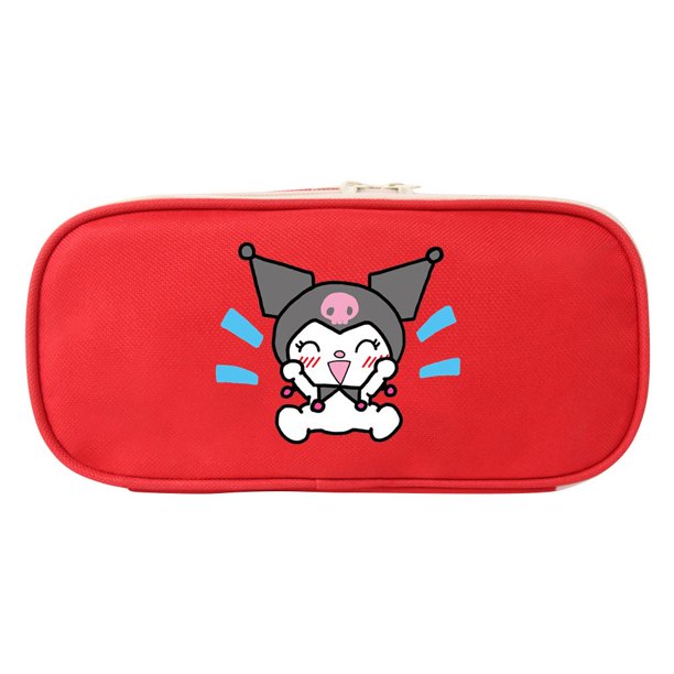 Kuromi kuromi estuche para lápices rojo negro lindo estampado de lona bolsa de papelería monedero cremallera estudiante almacenamiento