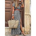 thumbnail image 3 of Robe d'Été pour Femmes Boho Chic Vintage Col en V Manches Courtes Longue Robe Décontractée Imprimé Floral Robe Maxi Mode Soirée Plage, 3 of 4