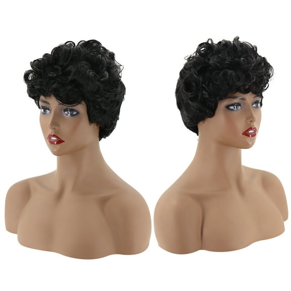 DEMACRIO 1Set Wig Black Curly Real Looking Wigs for Women Short Curly Hair Pieces
