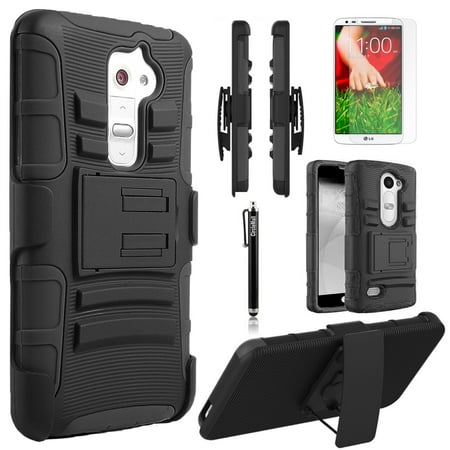 LG G2 Case,(Not Fit Verizon Carrier LG G2) Dual Layers [Combo Holster] Case And Built-In Kickstand Bundled with [Premium Screen Protector] Hybird Shockproof And Circlemalls Stylus Pen