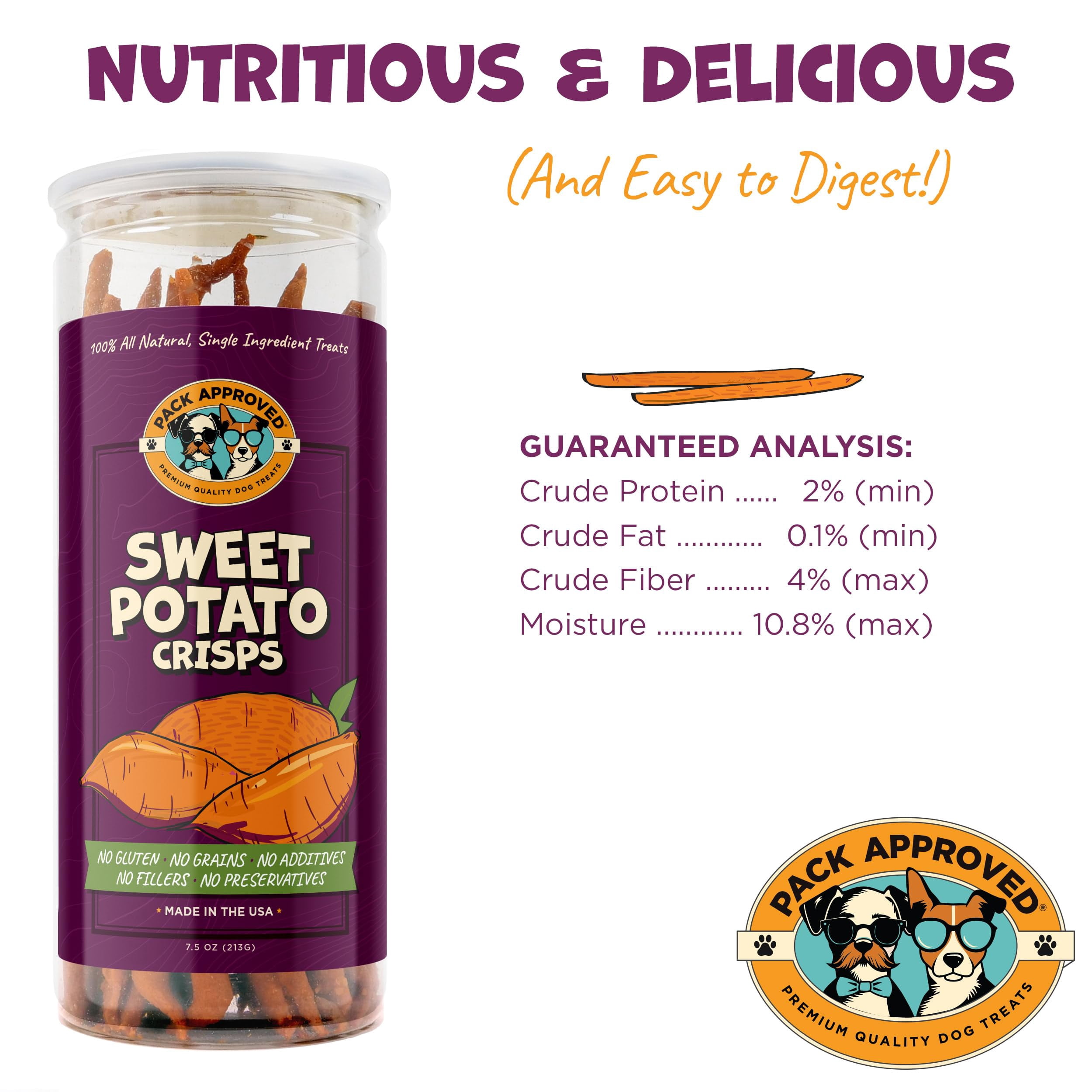 Pack Approved Sweet Potato Dog Treats for Dogs, 7.5 oz