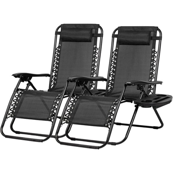 Simenmax Zero Gravity Chairs, Set of 2 Portable Recliner Beach Camping Patio Outdoor Folding Lounge Chair,Black